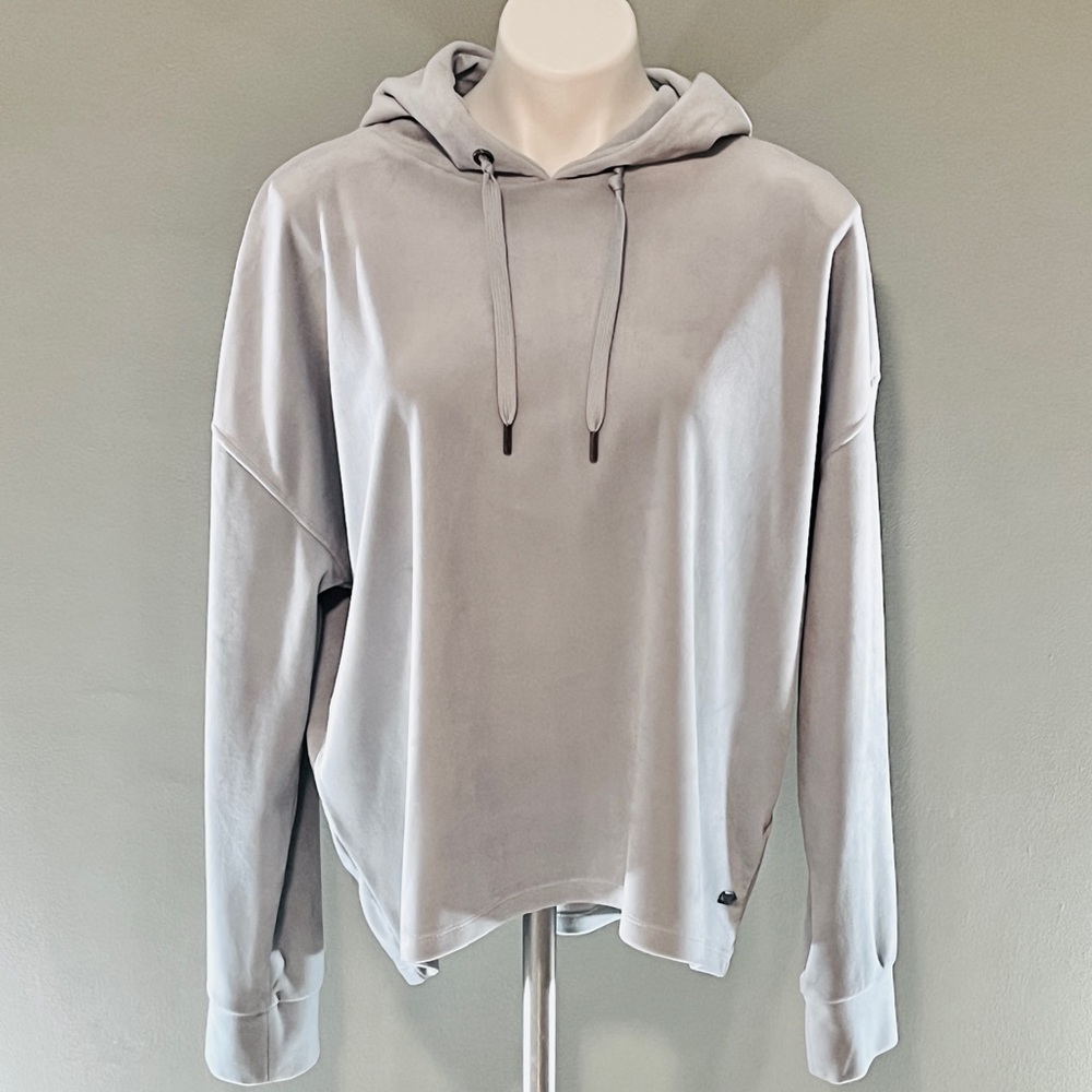 Women’s DKNY Sport soft velour hoodie in Ice Blue, size L